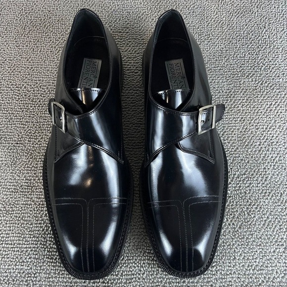 Mercanti Fiorentini Monk Strap Slip On Black Leather Dress Shoes Men's Size 12 - Picture 2 of 11